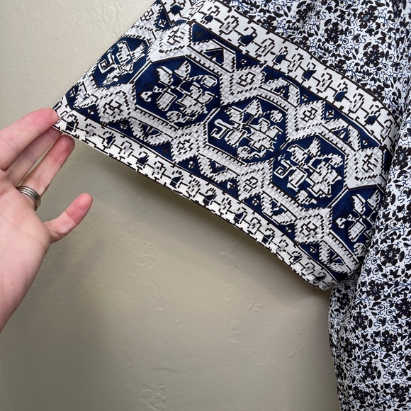 Sea NY Mosaic Patchwork Tile Geo Floral Print Ombré Tassel Silk Boho Blouse Top - Picture 6 of 11